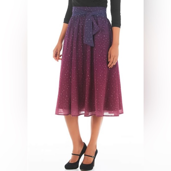 eshakti Sash Tie Purple/pink Ombre Star Print Georgette Skirt w/ pockets - Picture 3 of 7